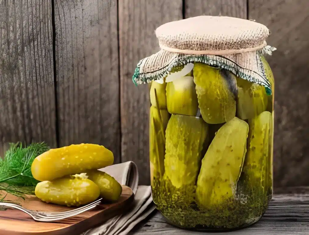 Annie's homemade sweet Amish pickles in a jar, showcasing the perfect blend of sweetness and crunch.