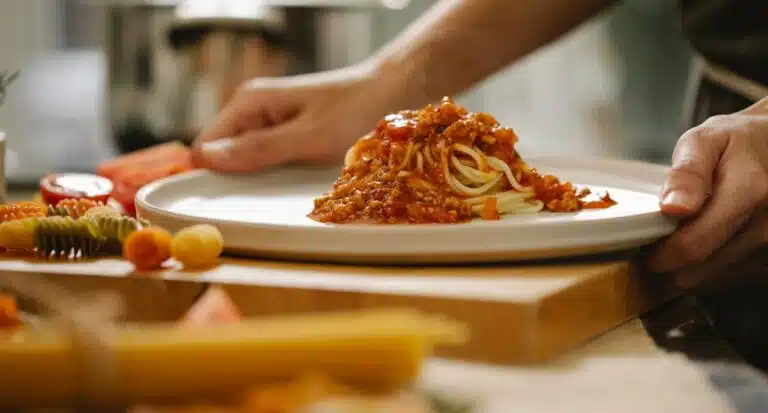 A bowl of spaghetti with marinara sauce as a substitute for traditional spaghetti sauce.