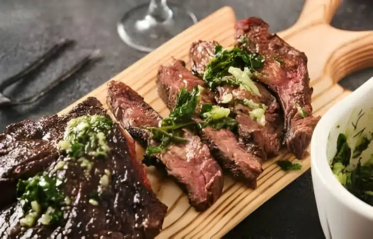 Juicy bavette steak grilled to perfection, served on a cutting board