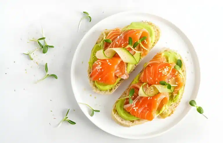 Elegant breakfast table set with salmon dishes, inviting you to a nutritious start