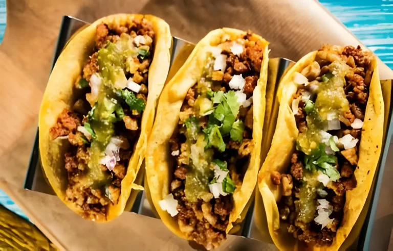 A close-up of seasoned ground beef, the main ingredient for taco meat recipe