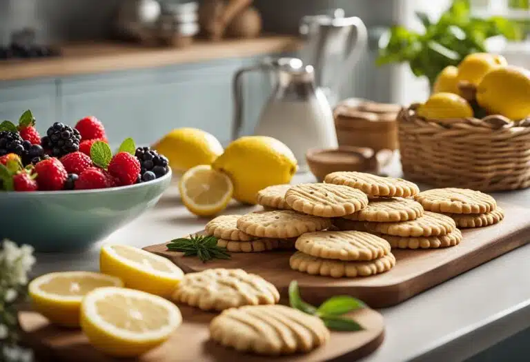 A plate of colorful summer cookies with fresh fruit and vibrant decorations.