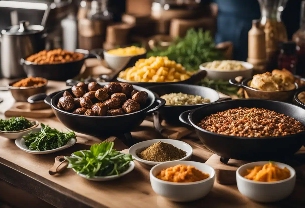 A table filled with Traeger grills, spices, and fresh ingredients for Traeger Community Favorites recipes