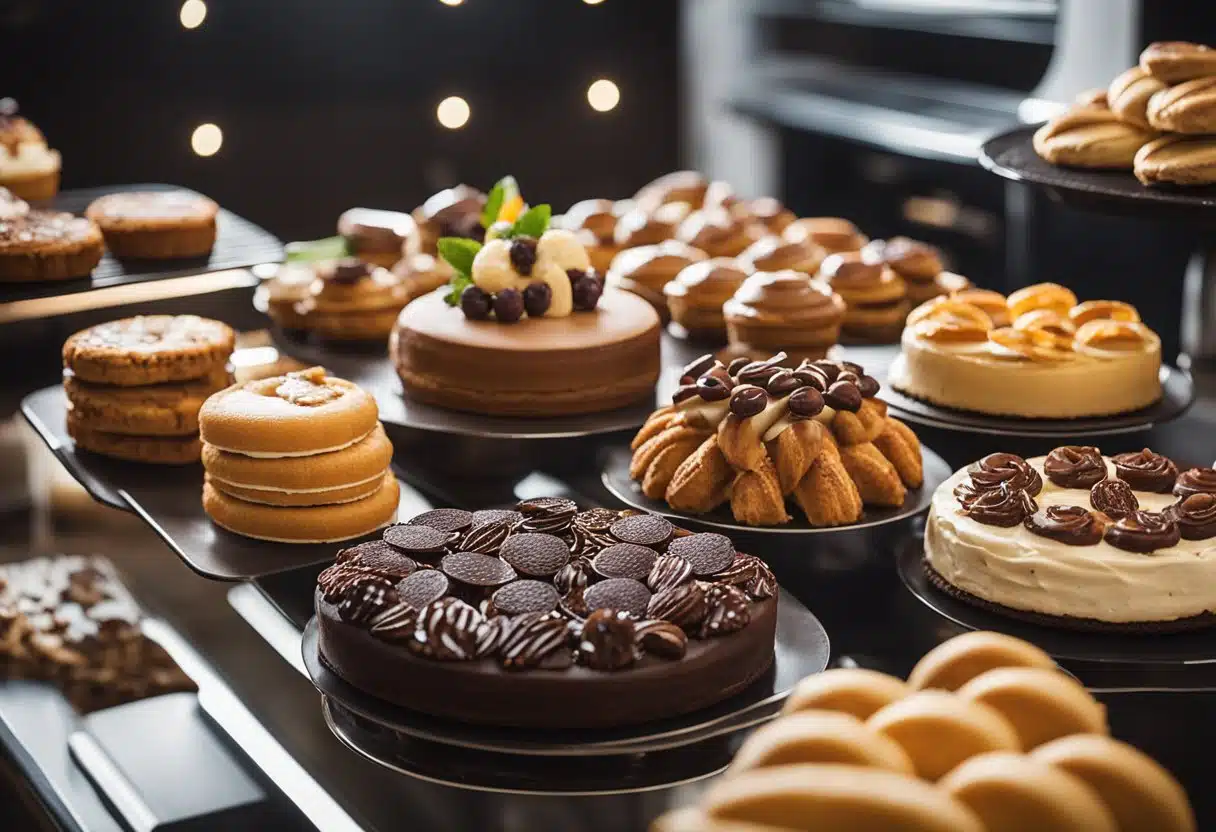 A table filled with various desserts and sweet treats, including cakes, cookies, and pastries, all beautifully arranged and displayed on a Traeger grill