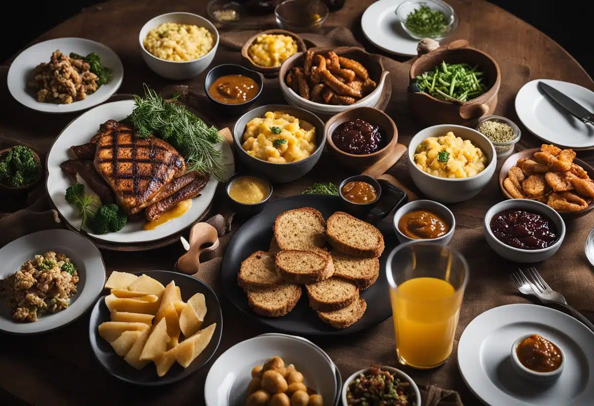 A table set with Traeger dishes, surrounded by various sides and condiments, ready to be paired and enjoyed